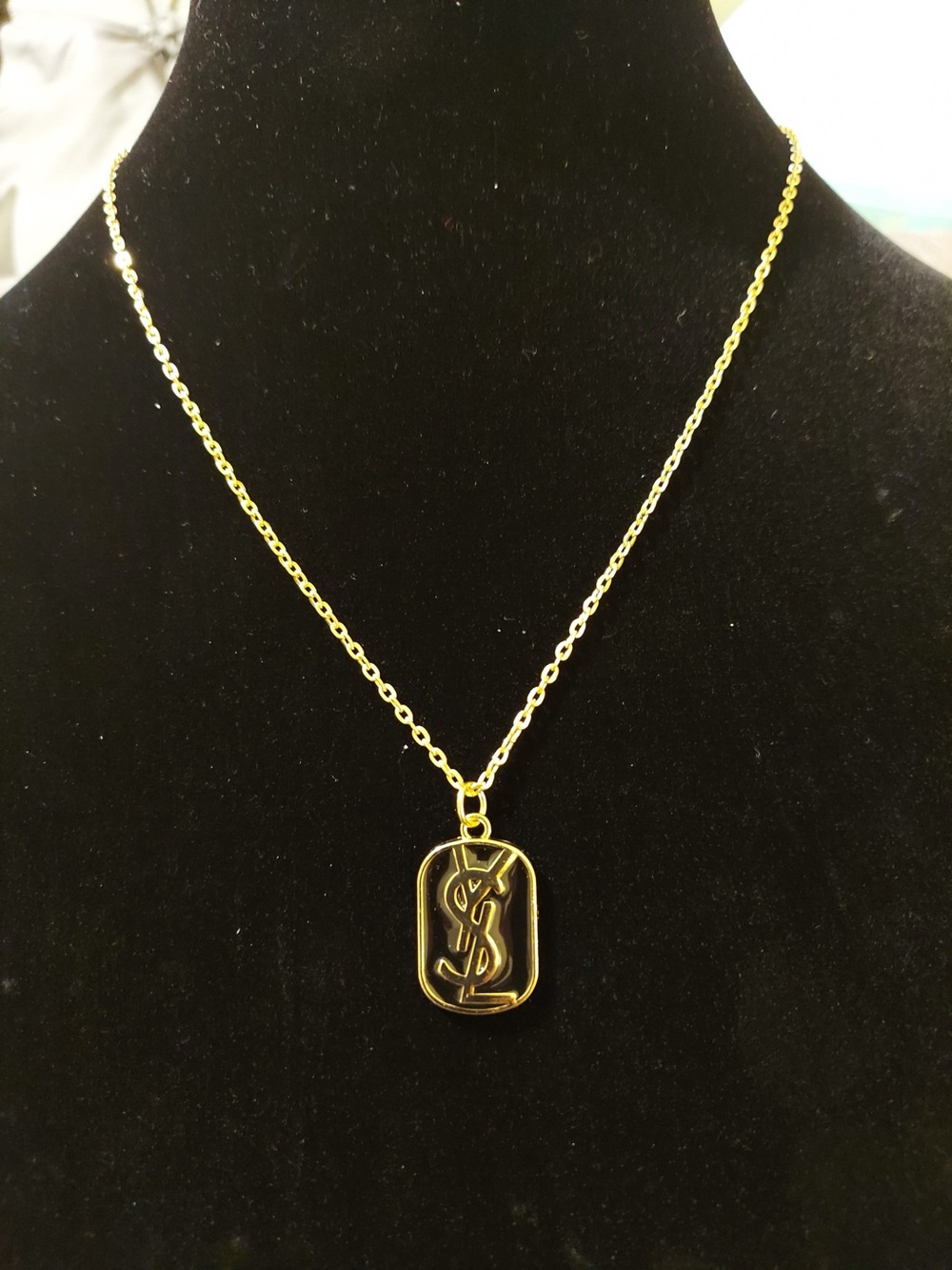 Yves Saint Laurent Gold-Logo Tag Pendant Necklace
